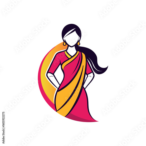 Women's fashion design logo with saree vector	