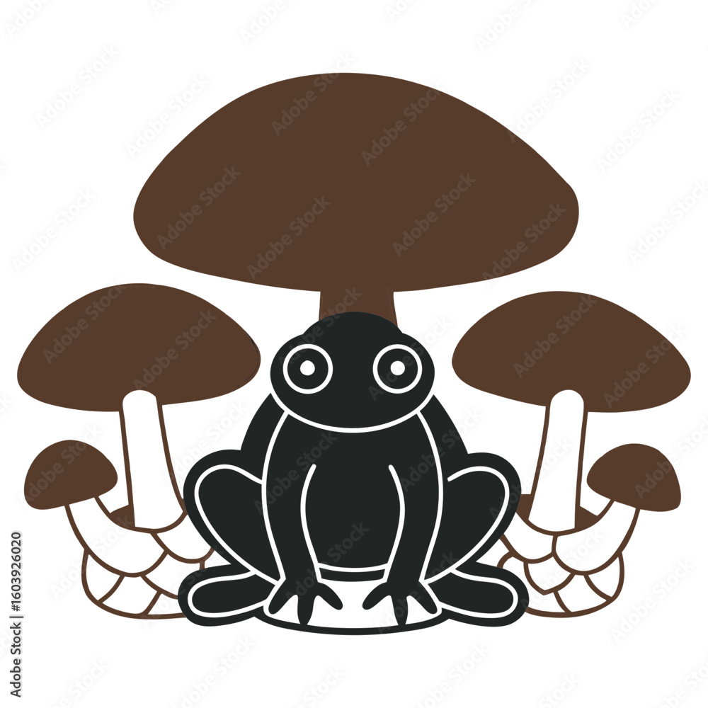 Obraz premium Frog on mushroom vector art illustration