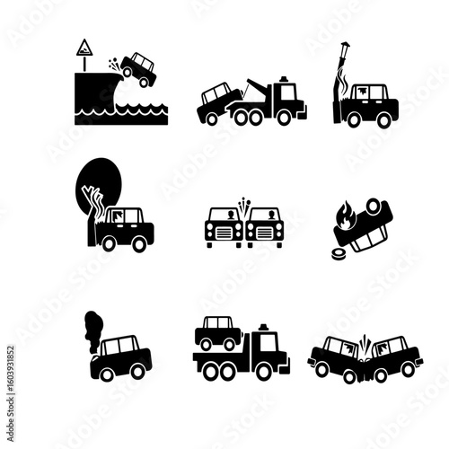 Car accident icons vector set