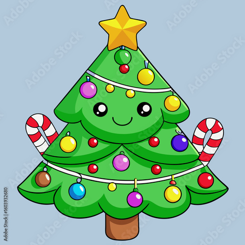 Festive Christmas Tree with Ornaments and Star