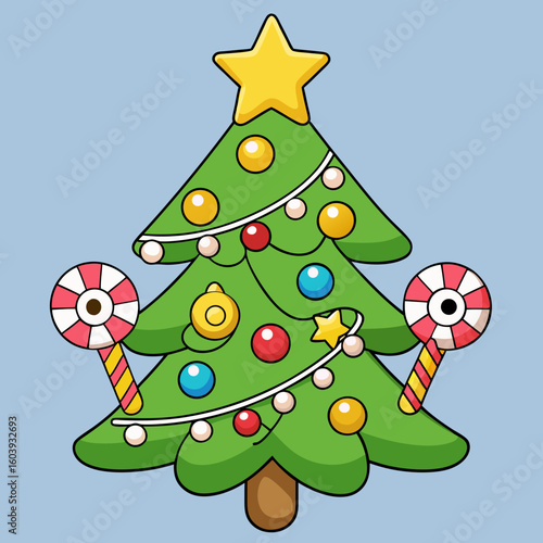 Festive Christmas Tree with Ornaments and Star