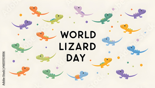 Minimalist World Lizard Day Poster with Cute Colorful Lizards