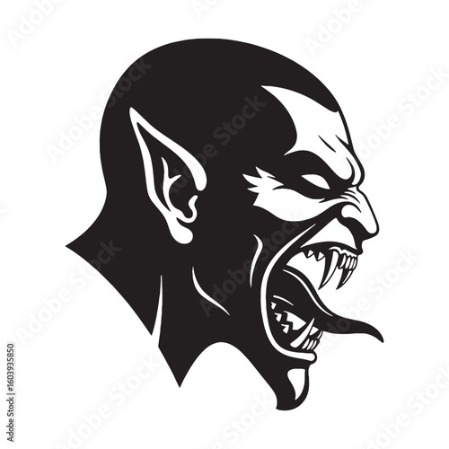 A twisted grin beneath horns – Demon silhouette completed in cursed Demon vector – Demon illustration – Halloween silhouette

