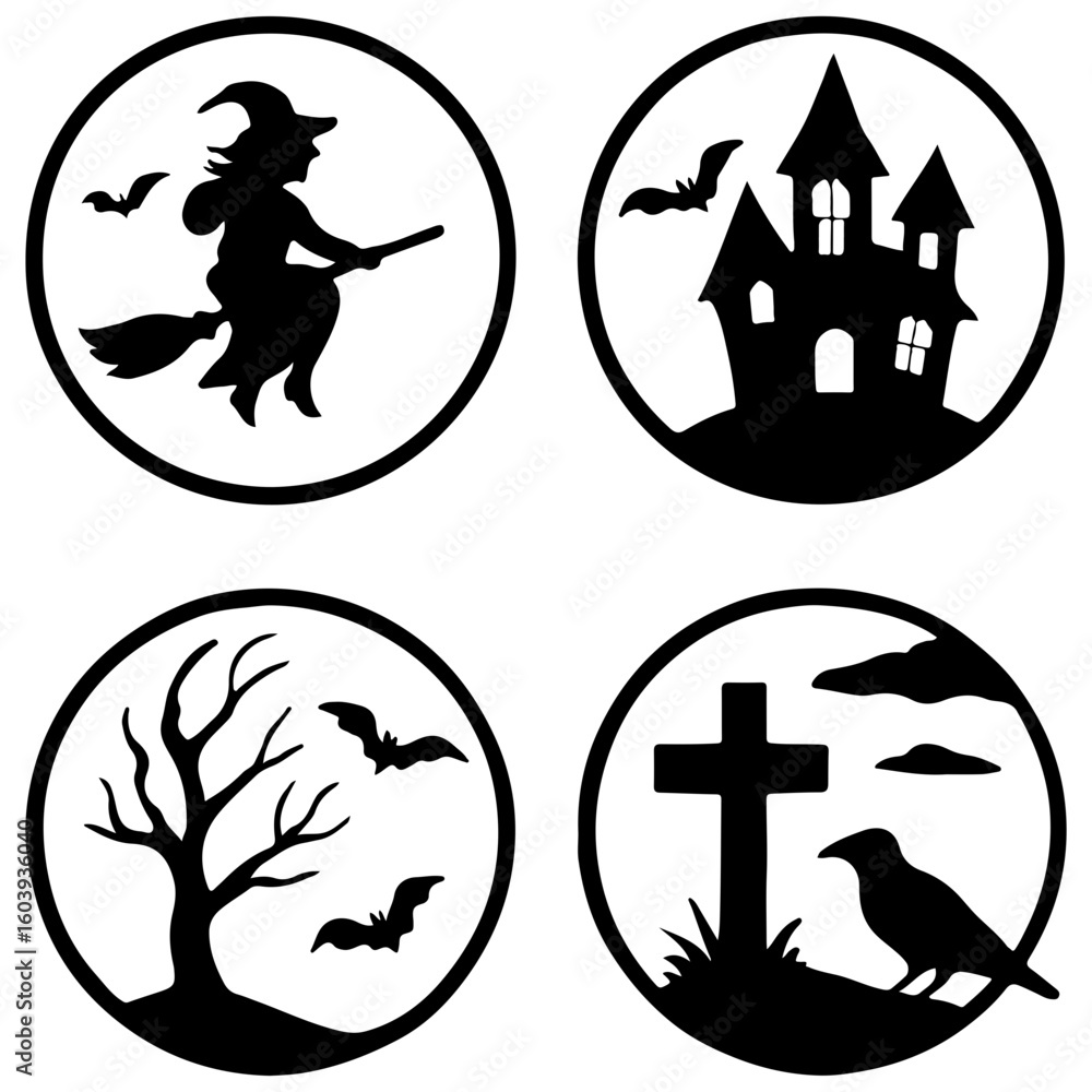 Fototapeta premium Halloween Elements Vector | Spooky Icons, Pumpkins, Ghosts, Bats & More | 