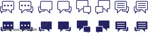 chat message icon set bubble minimalist design, flat style, simple geometric shapes, conversation icons, messaging symbols, speech bubbles, dialogue elements