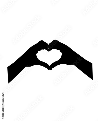 Silhouette of two hands forming a heart shape, symbolizing love, unity, care, and connection. Perfect for themes of friendship, compassion, and affection.