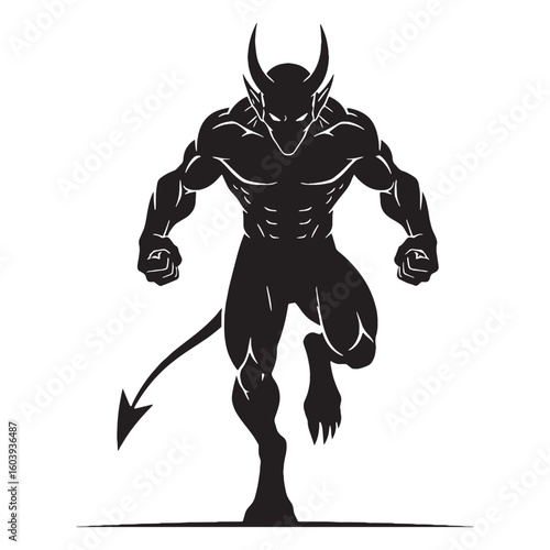 A cursed form emerges – Demon silhouette illustrated with detailed Demon vector – Demon illustration – Halloween silhouette

