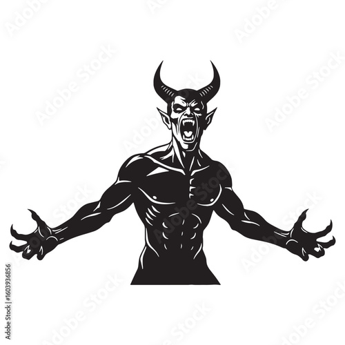 Born from the abyss – Demon silhouette rendered in smoky Demon vector – Demon illustration – Halloween silhouette

