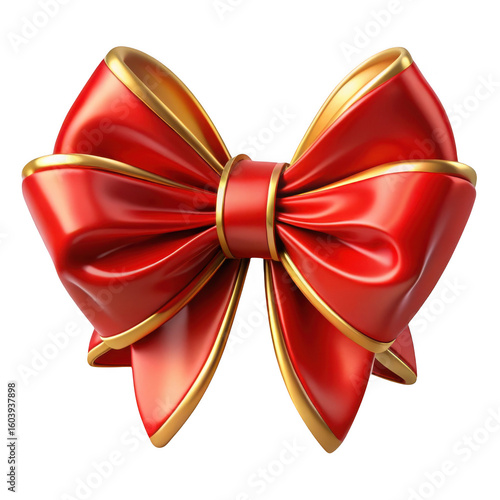 3d Red and gold bow isolated on transparent background