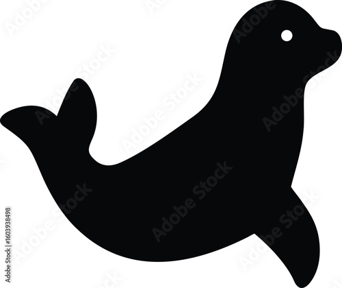 Baby seal waving one flipper and lying on belly in playful form silhouette vector and coloring page outline