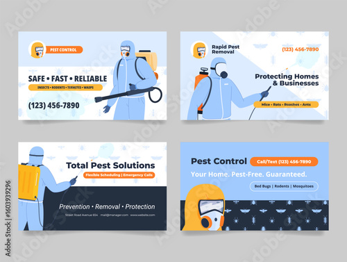 Pest control business cards showcasing reliable and efficient pest removal services for homes and businesses