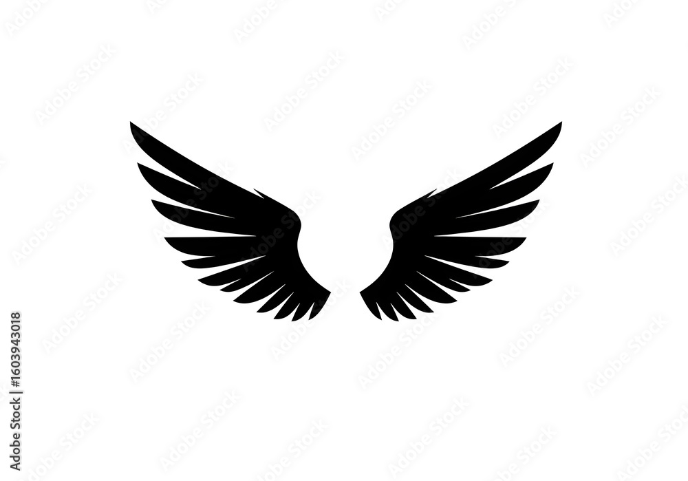 Fototapeta premium Stylized Black Wing Pair on White Background – Symbol of Strength, Grace, and Freedom