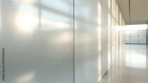 Light-filled Modern Corridor: A contemporary corridor bathed in natural light, emphasizing clean lines, sleek surfaces, and a sense of spaciousness, perfect for architectural and design projects.