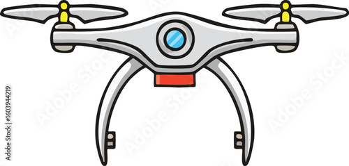 Vector illustration of a drone in flight, modern unmanned aerial vehicle used for delivery, photography, and surveillance