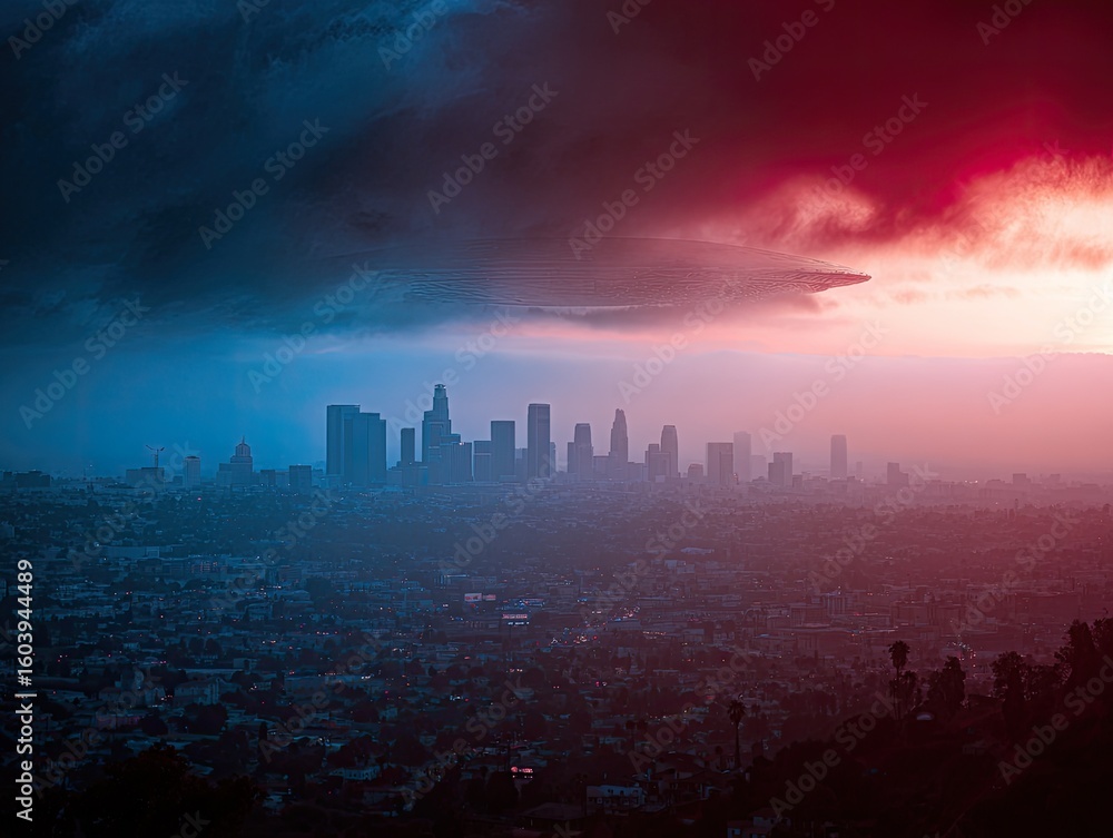 Obraz premium Cityscape at sunrise/sunset with dramatic sky