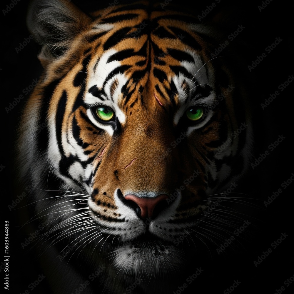 Obraz premium Intense Gaze of a Majestic Tiger in Darkness