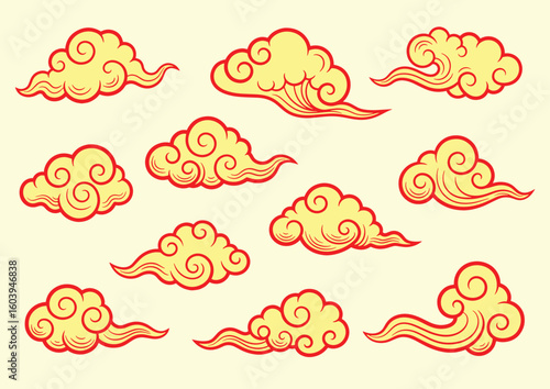 chinese cloud china asian traditional illustrations set decorations element vector