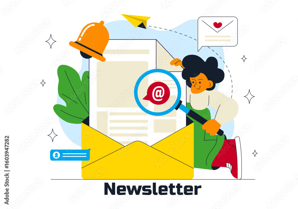 Fototapeta premium Email Newsletter Vector Illustration Featuring an Envelope, Electronic Mail Message, or Mobile Service in a Flat Style Cartoon Design
