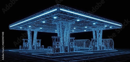 Fototapeta Naklejka Na Ścianę i Meble -  Digital gas station futuristic glow blue lines technology concept