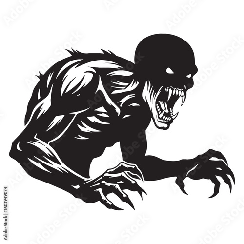 Silent hunter of the crypt – Ghoul silhouette imagined in faded Ghoul vector – Ghoul illustration – Halloween silhouette

