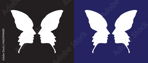 Face Profile Butterfly Silhouette. Dual Color Optical Illusion Art for Design and Branding.