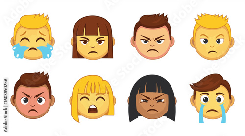 Group of cartoon vector smileys isolated on a white background