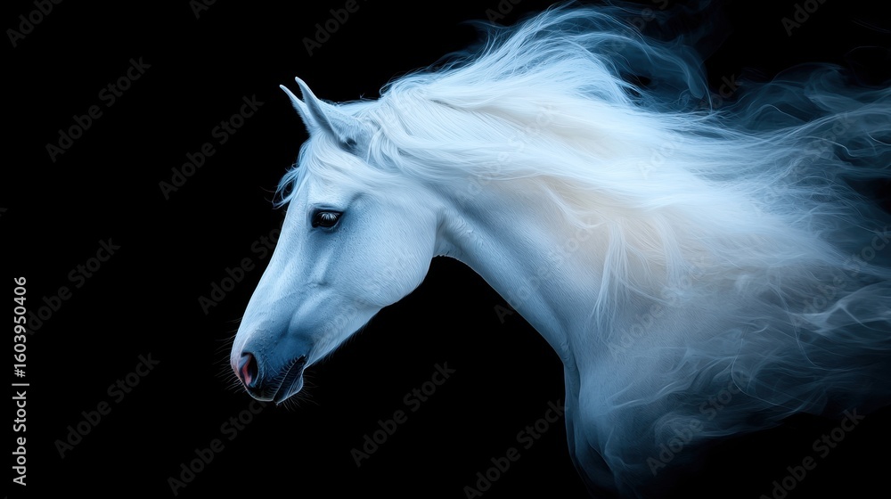 Naklejka premium A white horse with flowing mane and tail.