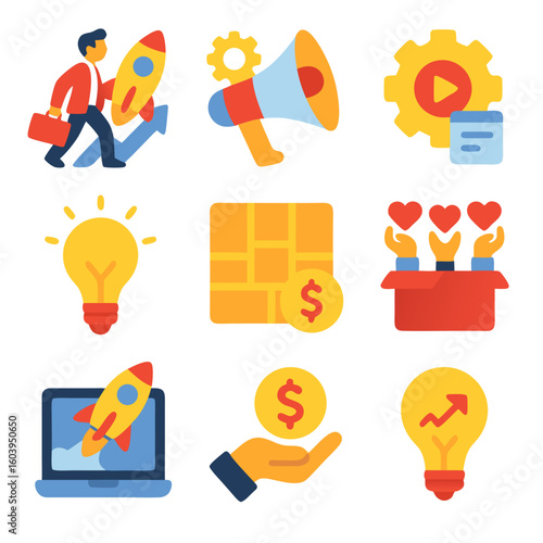 This asset showcases graphic marketing ideas and startup concepts through visuals, ideal for entrepreneurs looking to kickstart their business.