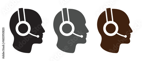 Diverse Customer Support Silhouettes. Inclusive Call Center Headset Icons in Neutral Tones.