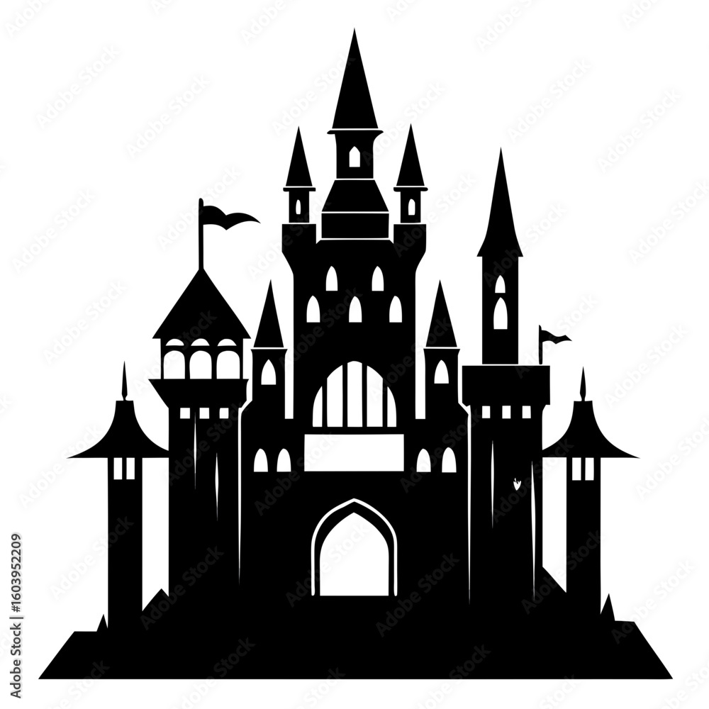 Obraz premium Castle clean black silhouette design white background