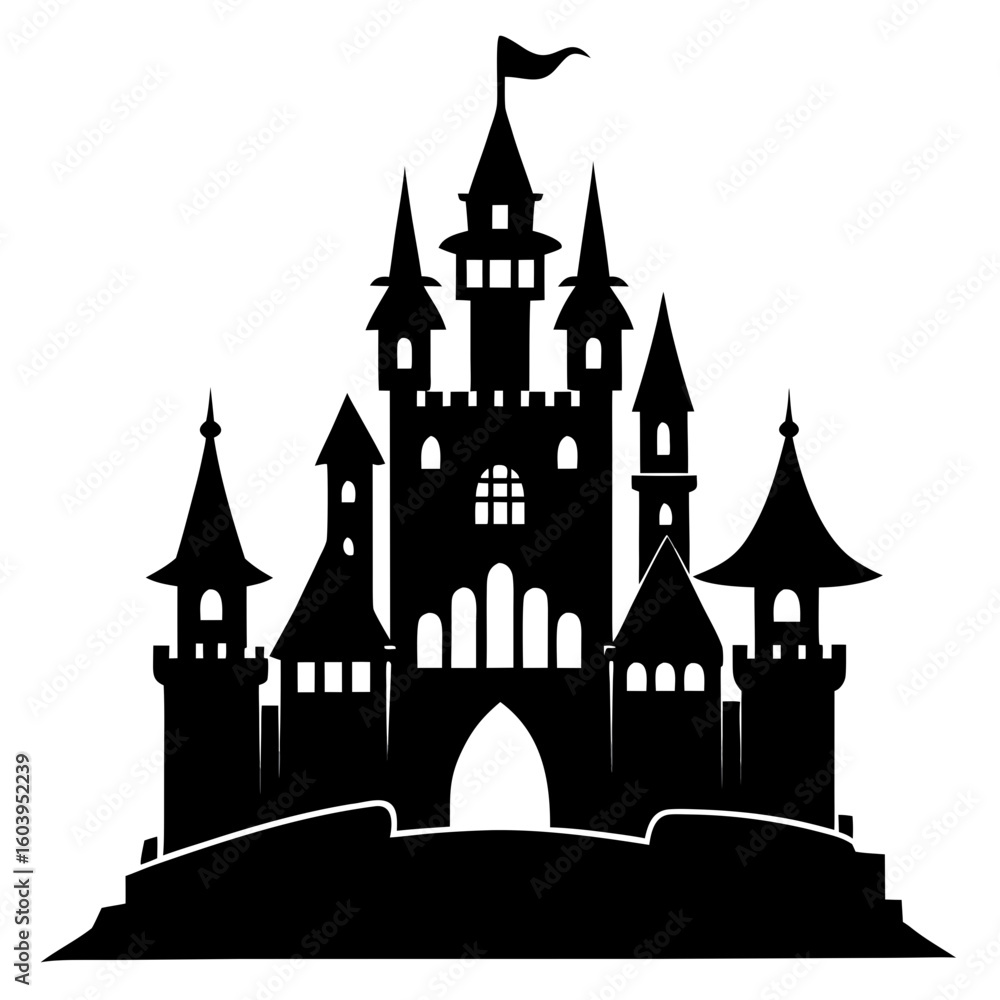 Fototapeta premium Castle clean black silhouette design white background