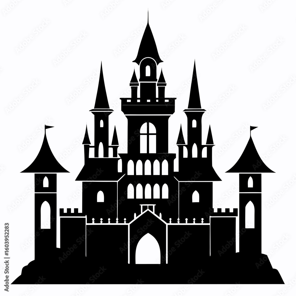 Obraz premium Castle clean black silhouette design white background