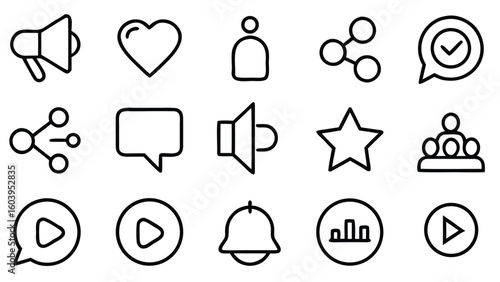 Social Media and Communication Line Icon Set for Apps, Messaging Platforms, and Networks