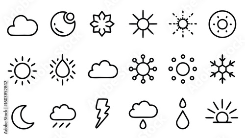 Weather and Climate Line Icon Set for Forecast Apps, Environmental Reports, and Meteorology