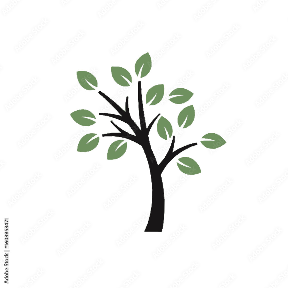 Fototapeta premium Flat tree icon with green leaves representing nature, ecology, and environmental conservation