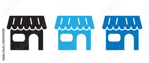Colorful Storefront Icon Set. Minimalist Shopfront Graphics for Retail Branding and UI Design.
