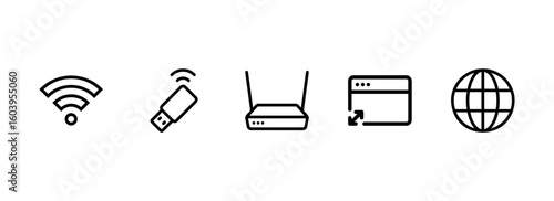 Internet and network connectivity line icon collection
