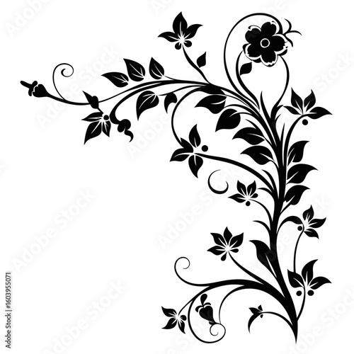 Corner Floral Vines vector clean black silhouette design white background