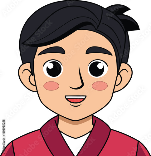 A cheerful young man with dark hair smiles warmly, wearing a maroon cardigan against a white background, conveying a friendly and approachable mood.