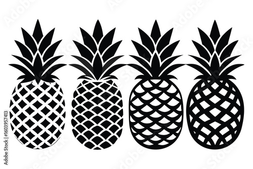 Black and white pineapple pattern tropical fruit design summer theme vector illustration