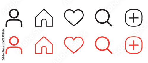 Black vs Red UI Icons. Comparative Set of User Interface Symbols for Web & App Design.