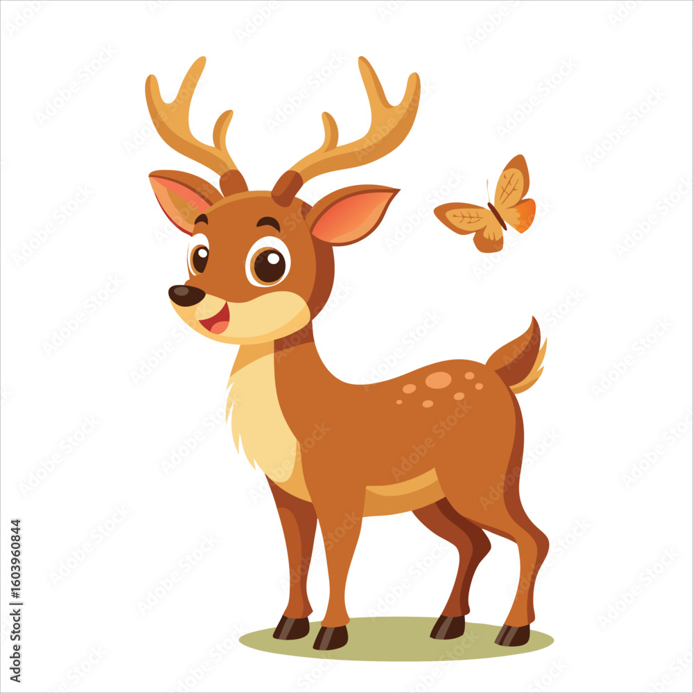 Fototapeta premium Smiling Deer with Butterfly Vector Art