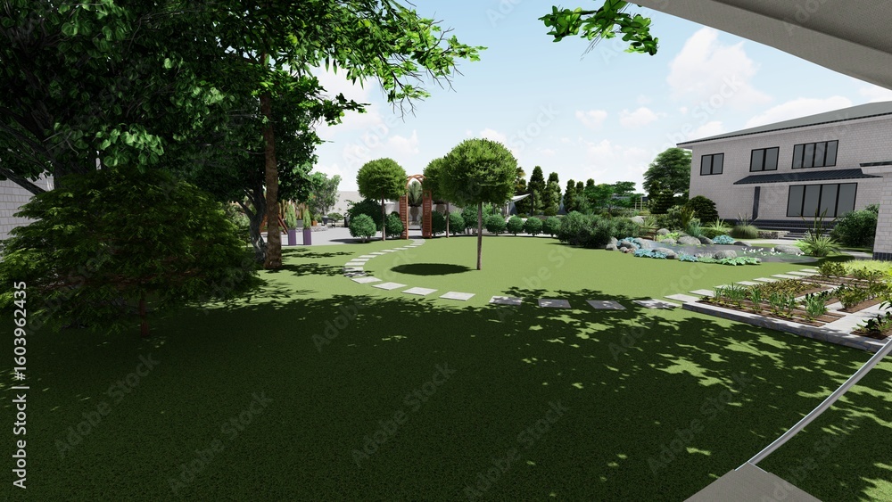 custom made wallpaper toronto digital3d image of the landscape design of the home territory. Landscaping of the territory. Computer visualization of composite landscaping and landscaping solutions.