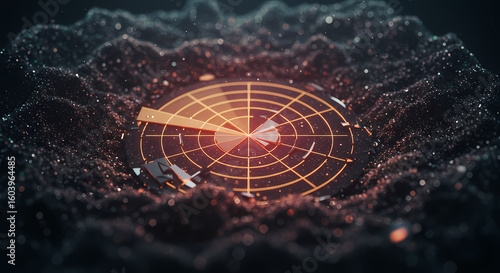 Digital Radar System: This image presents a futuristic digital radar system, the scene showing a glowing display within a dark environment, creating a sense of advanced technology and exploration.