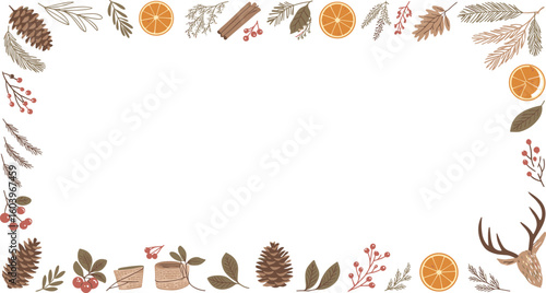 Rustic woodland frame vector with deer antlers and nature elements