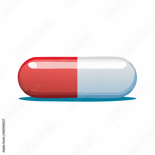Modern flat vector of a medical capsule rotating in 3D illusion, built with separated front, back, and shadow layers for motion animation