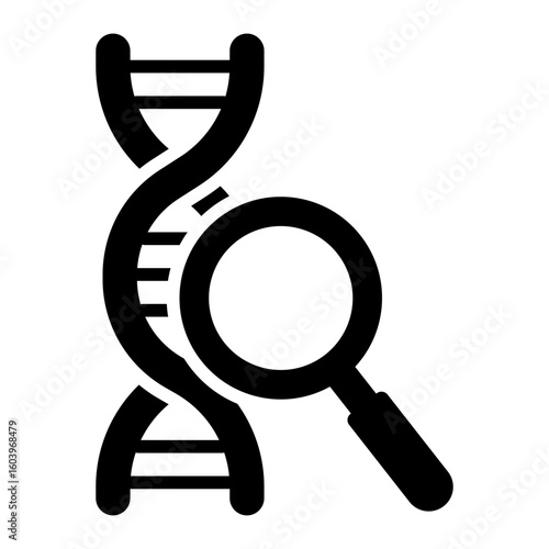 dna analysis glyph icon using magnifying glass for research