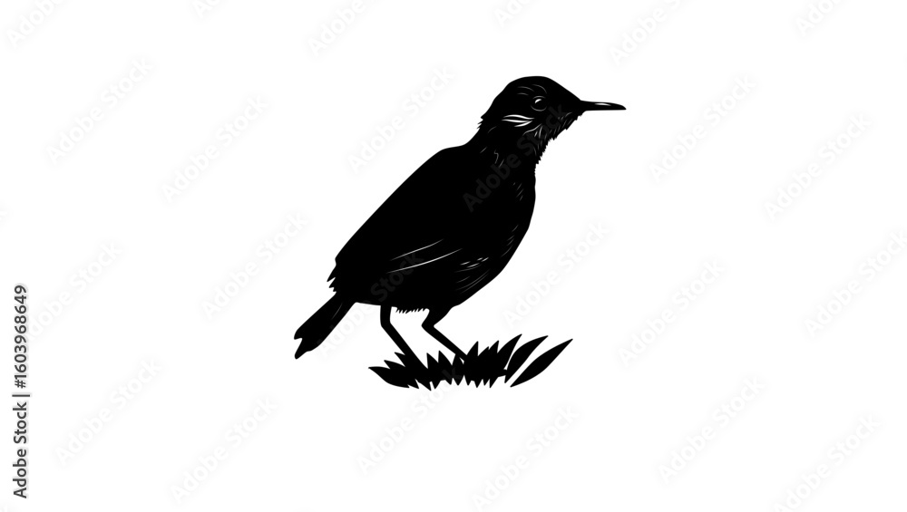 Obraz premium Sao Tome Short-tail bird, black isolated silhouette