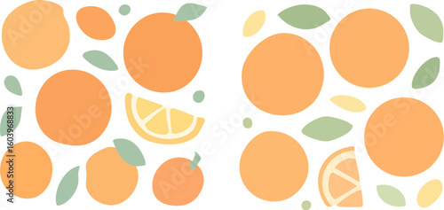 Fresh Orange Fruit and Leaf Pattern Illustration.