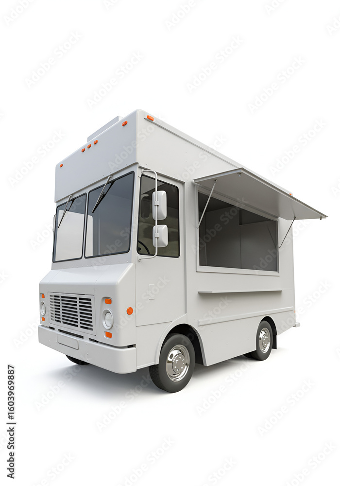 Fototapeta premium White food truck, isolated